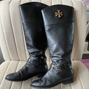 Tory Burch Adeline black leather riding boots